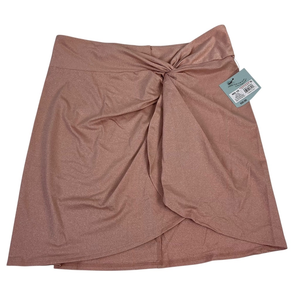 Shade & Shore Twist Pink Metallic Sparkle Swim Suit Skirt Cover-Up Size Med